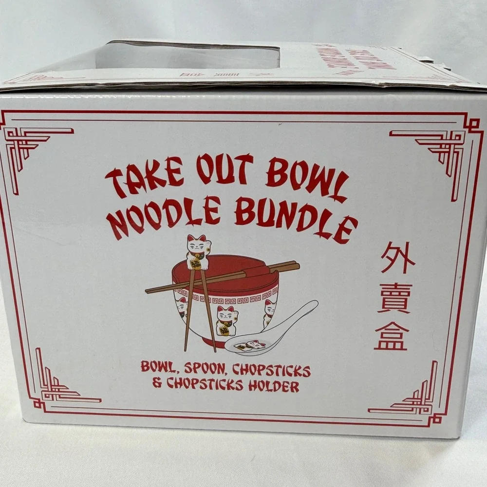 Ramen Noodle Bundle Unisex OS White Lucky Cat Take Out Bowl Set